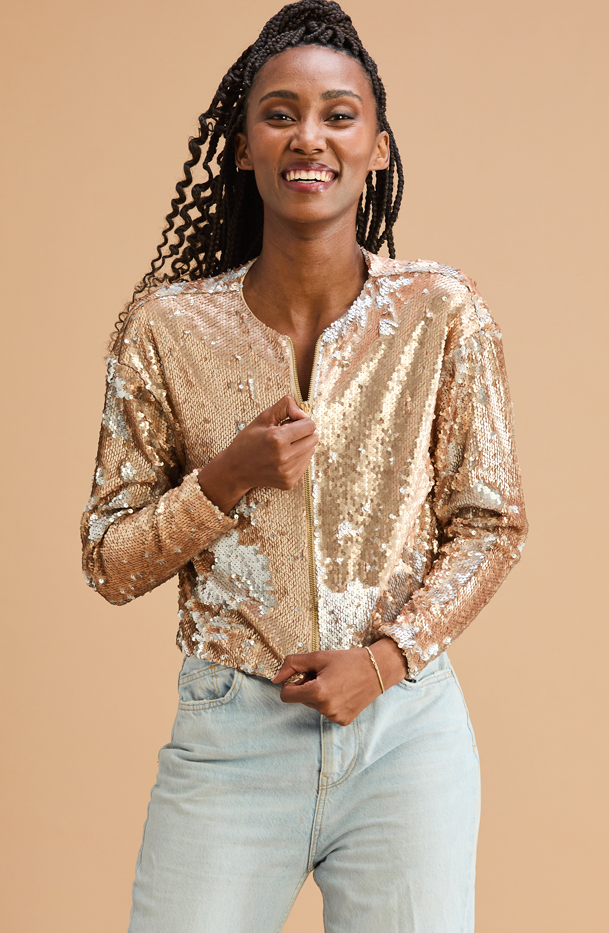 Gold sequin bomber hot sale