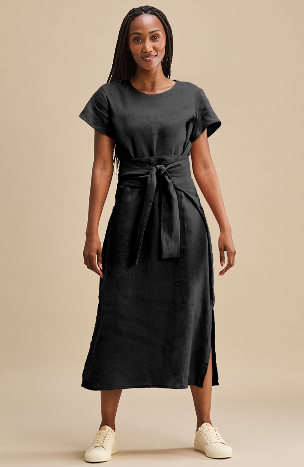 Beth Linen Dress Summer Sleeve Less Mareth Colleen Black Linen–  MARETHCOLLEEN