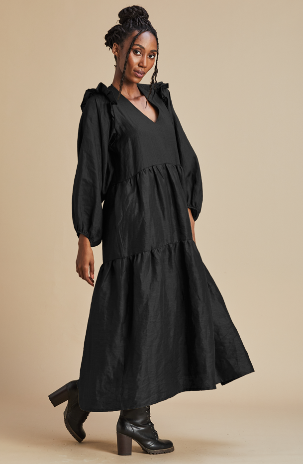 Formal Dresses Long Black Floaty Dress Bubble Dress Black Linen Winter Maxi Dress MARETHCOLLEEN Formal Dresses Long Black Floaty Dress Bubble Dress Black Linen Winter Maxi Dress MARETHCOLLEEN