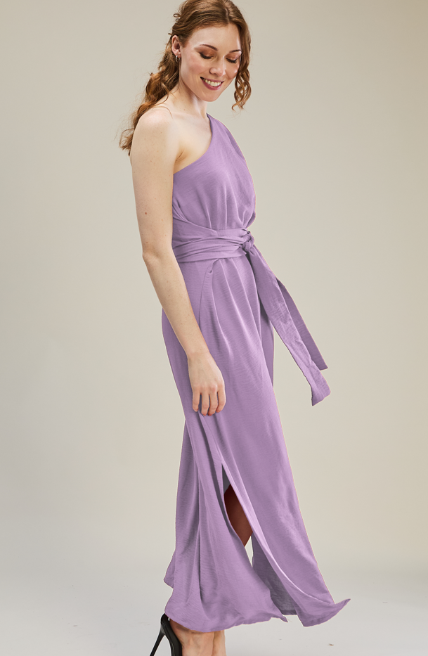 loose fitting one shoulder dress One Shoulder Dress with Anemone Trim