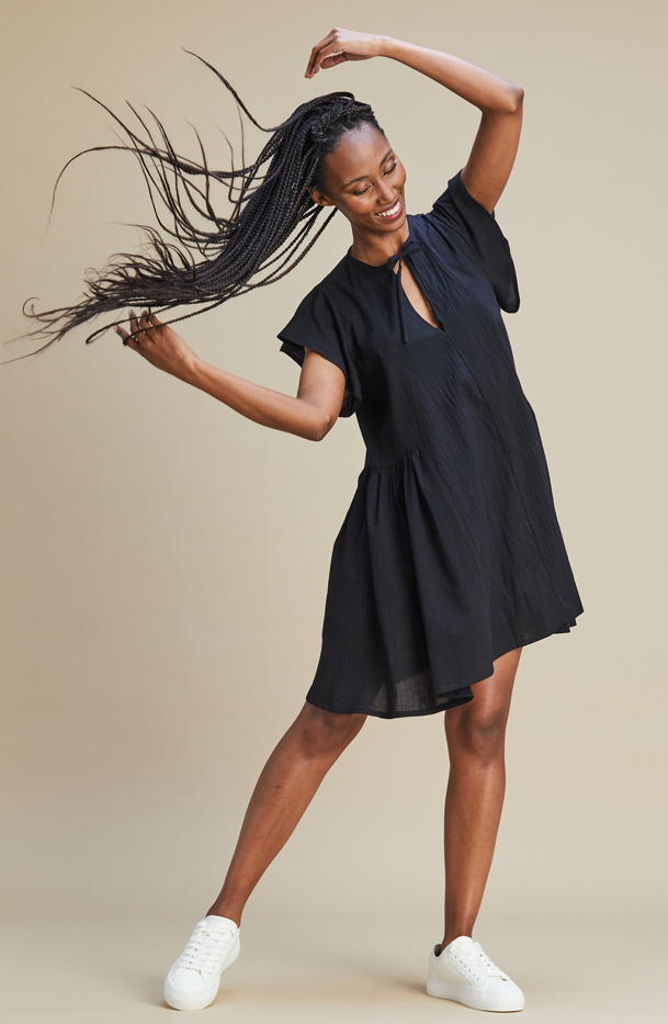 Happy Short Summer Dress Black Cotton MARETHCOLLEEN
