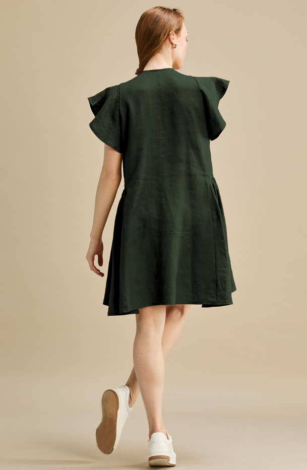 Happy Dress 100% Linen Dark Green