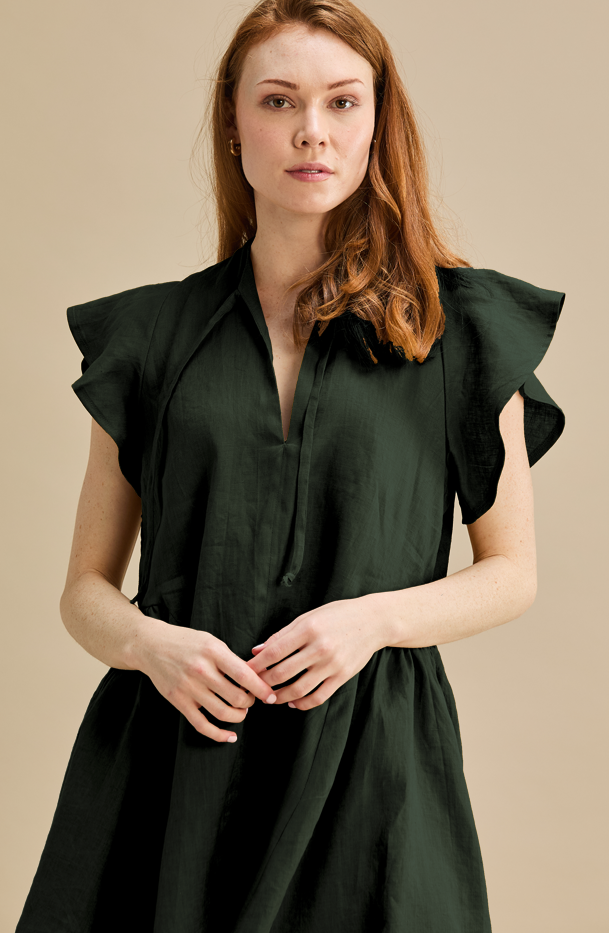 Happy Dress 100% Linen Dark Green