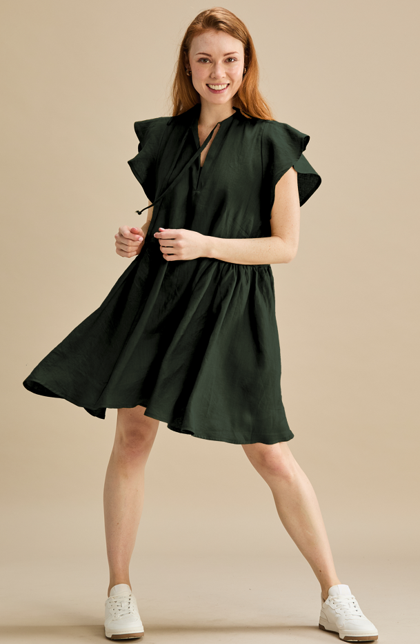 Happy Dress 100% Linen Dark Green