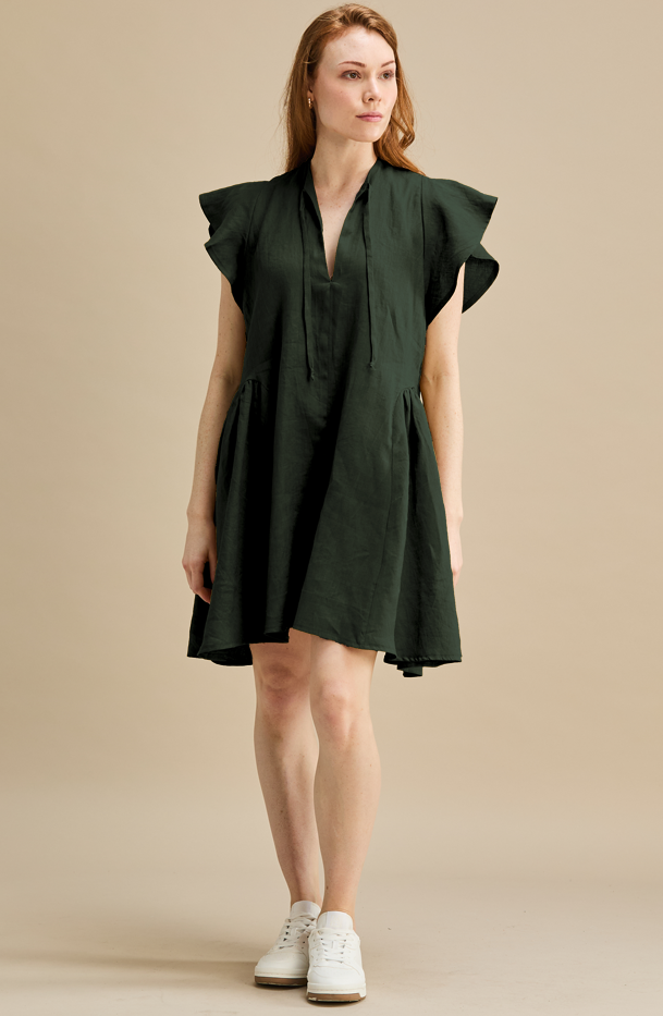 Happy Dress 100% Linen Dark Green