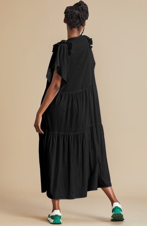 knee length dresses for ladies Linen-Blend V-Neck Maxi Dress with Natural Texture – Earth Brown S / Earth Brown main image 1