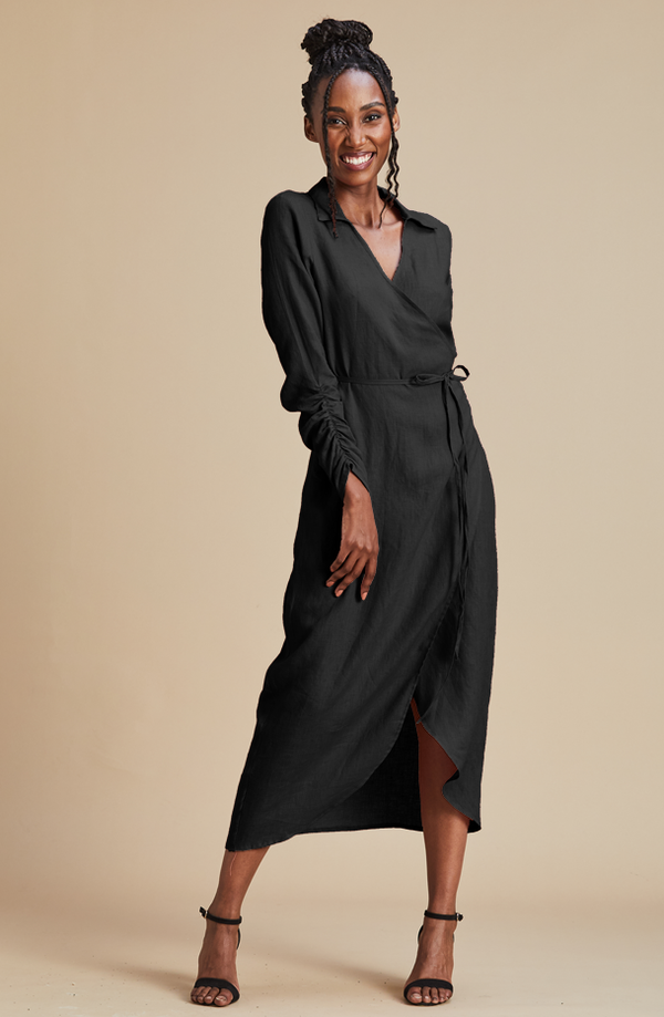 Black knee length clearance wrap dress