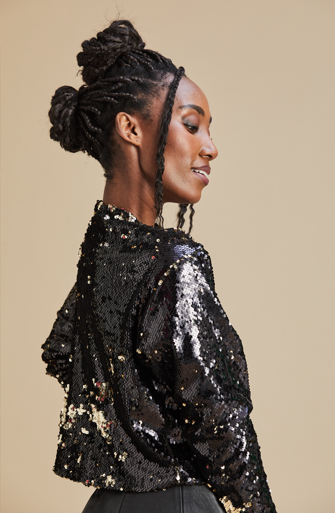 Gold and clearance black sequin jacket