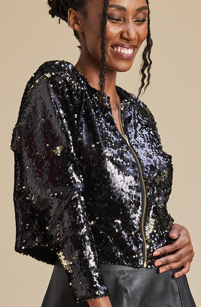 Black sequin hotsell long jacket