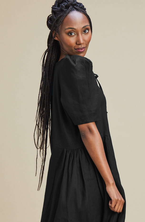 Black linen dress outlet with pockets