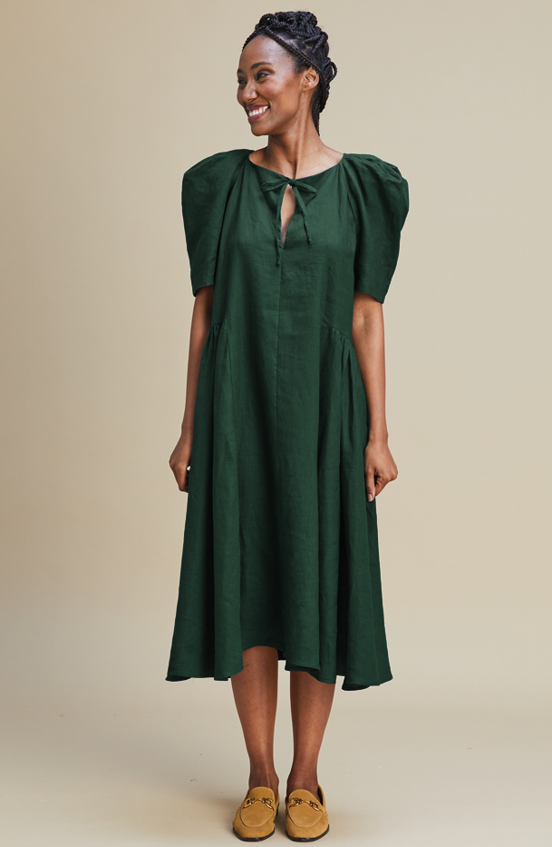 Dark green top linen dress