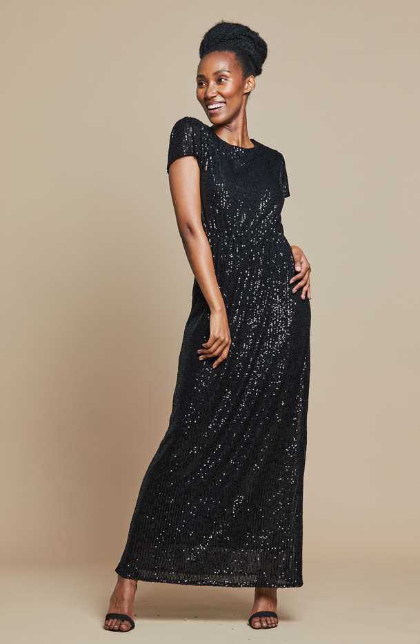 Black sequin clearance full length dress